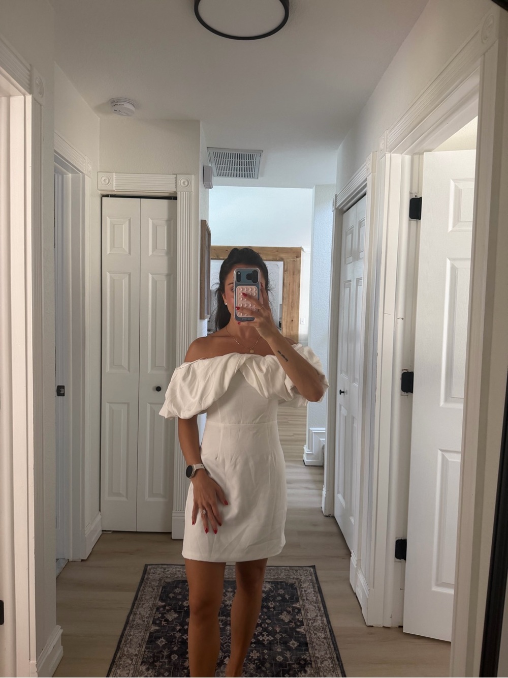 White Off-Shoulder Ruffle Mini Dress